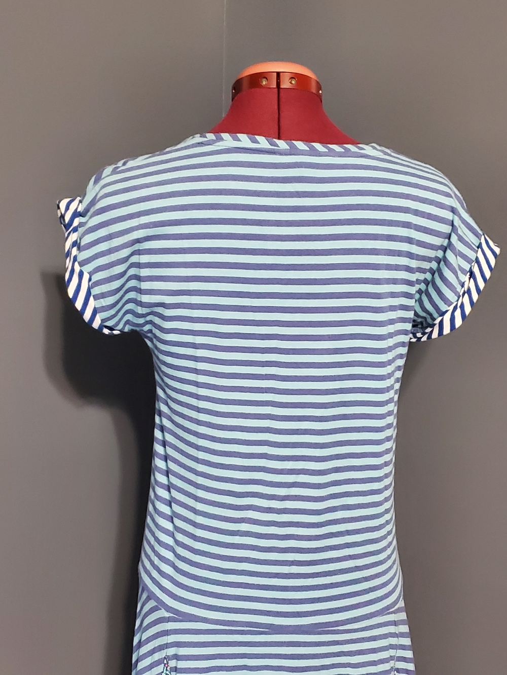 Matilda Jane Navy and Teal Striped Dress Floral Accents Drop Waist Women's SZ S - Picture 6 of 9